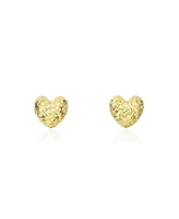 The Lovery Puffy Gold Sparkle Cut Heart Stud Earrings 14K Gold