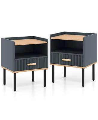 Nightstand Bedside End Table with Drawer and Shelf for Living Room Bedroom-Set of 2