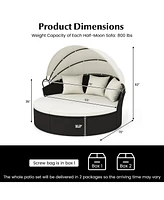 Clamshell Patio Round Daybed Wicker with Retractable Canopy and Pillows