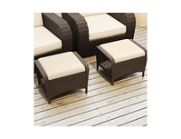 Set of 2 Outdoor Patio Pe Wicker Ottomans with Removable Cushions