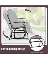 Gymax 2 Pcs Patio Glider Conversation Set Outdoor Loveseat Glider Chair w/ Tempered Glass Coffee Table