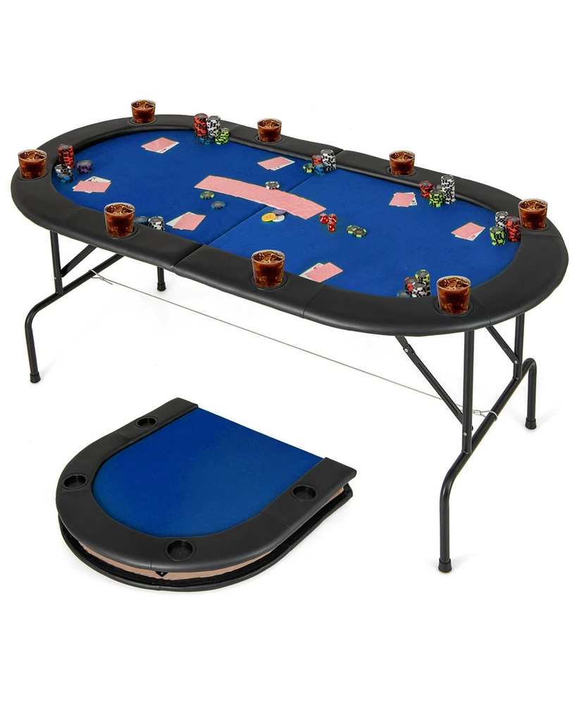 8-Player Texas Hold'em Foldable Poker Table Space-Saving Design with Cup Holders for Game Nights