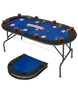 8-Player Texas Hold'em Foldable Poker Table Space-Saving Design with Cup Holders for Game Nights