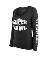 Majestic Women's Black Philadelphia Eagles Super Bowl Lix Franklin Tri-Blend Long Sleeve Scoop Neck T-Shirt