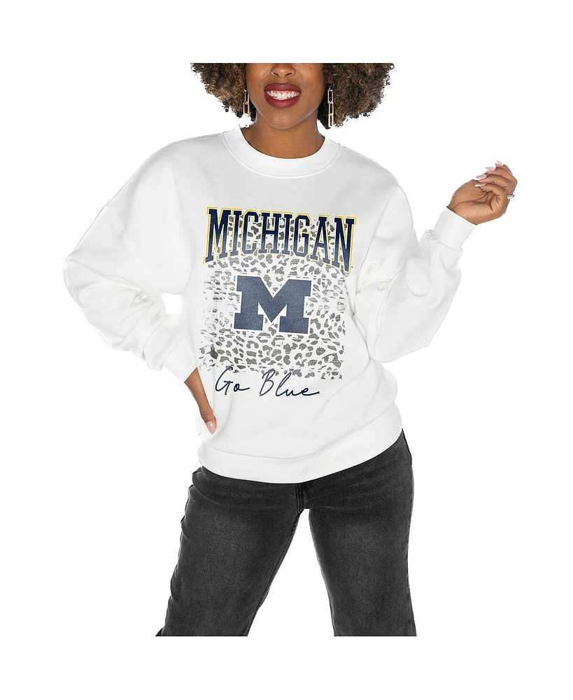 Gameday Couture Women's White Michigan Wolverines Drop Shoulder Fleece Pullover Sweatshirt