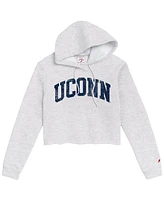 League Collegiate Wear Women's Ash UConn Huskies 2-Hit 1636 Cropped Pullover Hoodie
