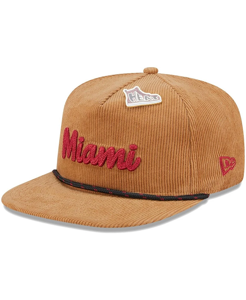 New Era Men's Tan Miami Heat Victory Grove Corduroy Sneaker Pin Golfer Adjustable Hat