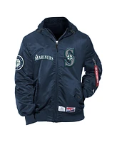 New Era Men's x Alpha Industries Navy Seattle Mariners Current Day Full-Zip Hooded Nylon Bomber Jacket