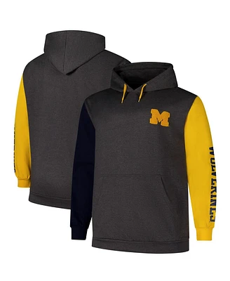 Fanatics Men's Charcoal Michigan Wolverines Big Tall Contrast Sleeves Pullover Hoodie