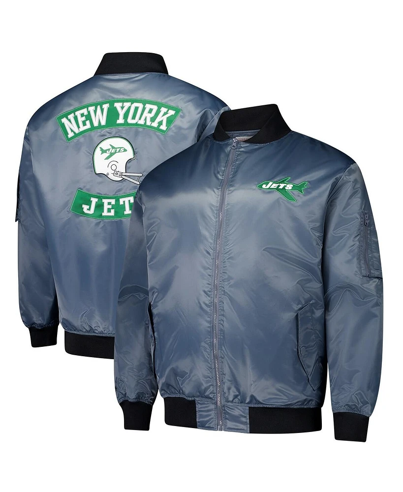 Mitchell & Ness Men's Charcoal New York Jets Big Tall Bomber Full-Zip Jacket