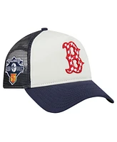 New Era Men's White/Navy Boston Red Sox Checkered Flag A-Frame Trucker 9FORTY Adjustable Hat