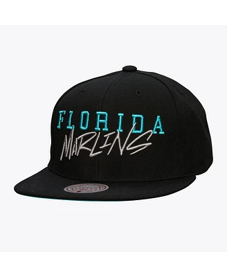 Mitchell & Ness Men's Black Florida Marlins Team Tagged Snapback Hat