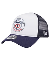 New Era Men's White/Navy Minnesota Twins Spring Training Circle Foam A-Frame 9FORTY Trucker Adjustable Hat