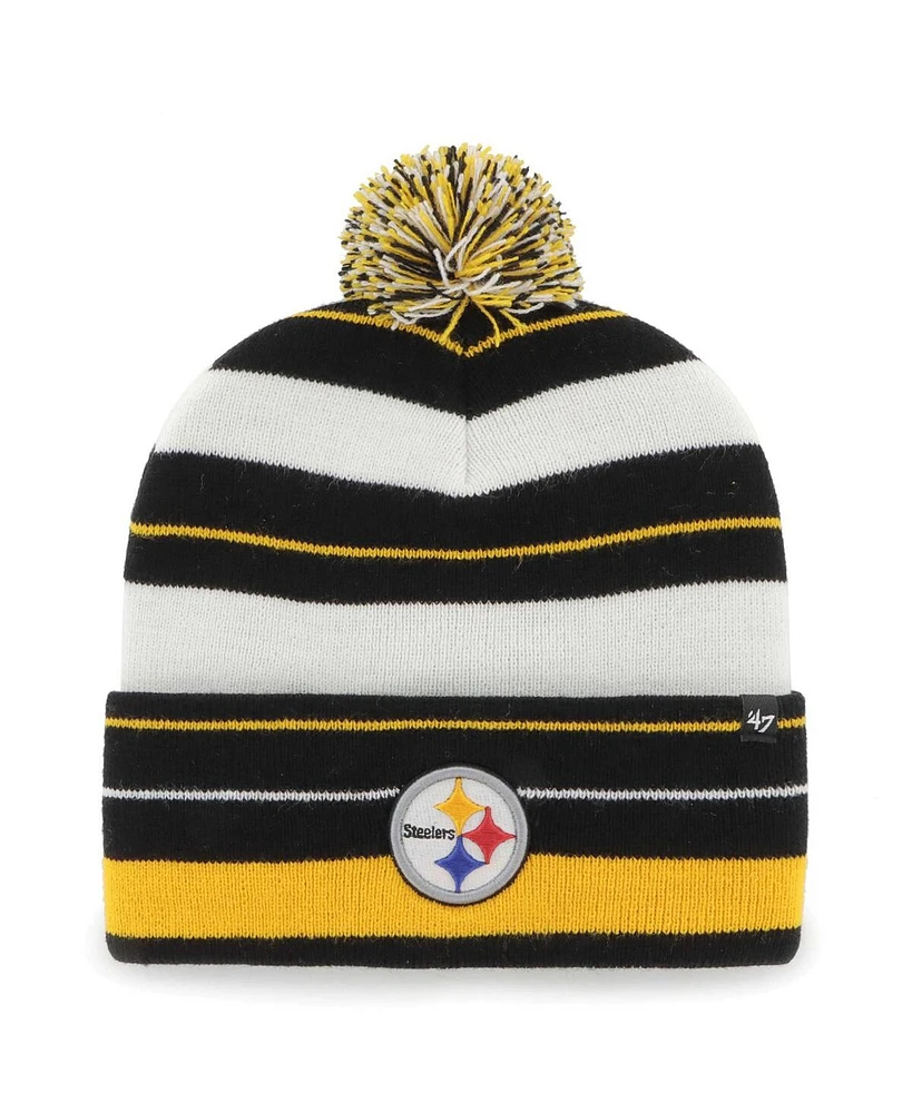 '47 Brand Men's Black Pittsburgh Steelers Powerline Cuffed with Pom Knit Hat