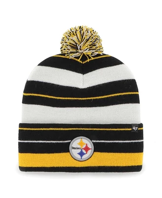 '47 Brand Men's Black Pittsburgh Steelers Powerline Cuffed with Pom Knit Hat