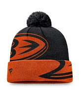 Fanatics Men's Black/Orange Anaheim Ducks Block Party Cuffed with Pom Knit Hat