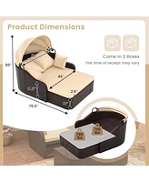 Patio Pe Rattan Daybed with Retractable Canopy Soft Cushions and Extra Pillows
