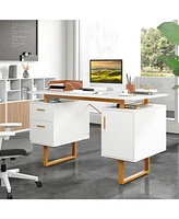 Computer Desk with Floating Desktop and Dual Drawers for Sleek Design and Efficient Storage