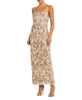 Women's Sleeveless Hand Beaded Floral Midi Dress