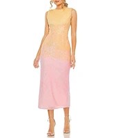 Women's High Neck Ombre Sequin Midi Sheath Dress