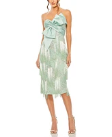 Mac Duggal Women's Bow Front Ombre Fringe Detailed Dress