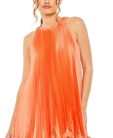 Women's Pleated Halter Neck Flowy Mini Trapeze Dress