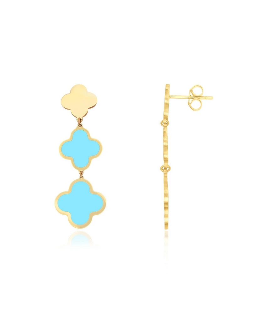 The Lovery Onyx Graduating Clover Dangle Earrings 14K Gold