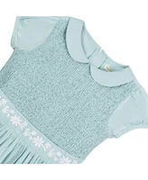 Hope & Henry Baby Girls' Organic Puff Sleeve Smocked Party Dress with Peter Pan Collar, Infant