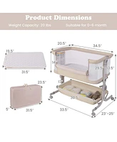 Baby Bassinet Bedside Sleeper with6-Level Adjustable Height
