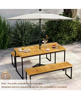 Acacia Wood Dining Table for 6 People 55" Rectangle Patio Table with Umbrella Hole