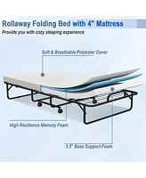 75" x 39" Folding Bed with Memory Foam Mattress & Pillow Dust Cover Metal Frame