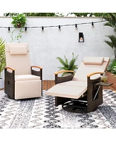 Patio Rattan 360° Swivel Recliner Chair with Adjustable Backrest and Footrest
