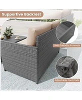 Outdoor Rattan Daybed Wicker Loveseat and 31 Gallon Storage Ottoman