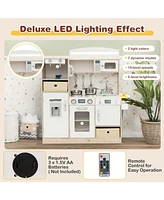 Kids Kitchen Playset with Adjustable Led Lights & Removable Fabric Bins Fun Pretend Cooking Toy