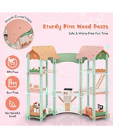 3-Tier Dollhouse for Kids Aged 3-8 with 32 Accessories Interactive Playset for Toddlers