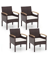 Patio Dining Chairs with Acacia Wood Armrest and Heavy Duty Metal Frame-2 Pieces