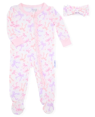 Max & Olivia Baby Girls 2-Piece Print Footie with Headband Set