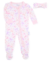 Max & Olivia Baby Girls 2-Piece Print Footie with Headband Set