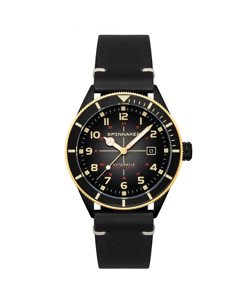 Spinnaker Men's Cahill Automatic Black Leather Strap Watch, 43mm