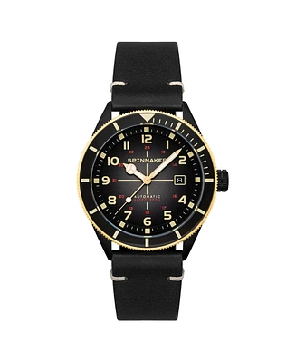 Spinnaker Men's Cahill Automatic Black Leather Strap Watch, 43mm