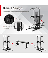 Power Tower Pull Up Bar Stand with Adjustable Heights and Bench