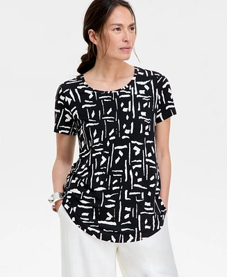 Jm Collection Women's Printed Short Sleeve Scoop-Neck Top, Created for Macy's