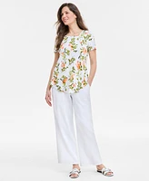 Jm Collection Petite Lush Garden Print Short-Sleeve T-Shirt, Exclusively at Macy's