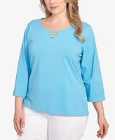 Hearts Of Palm Plus It Had To Be Blue Solid 3/4 Sleeve Top