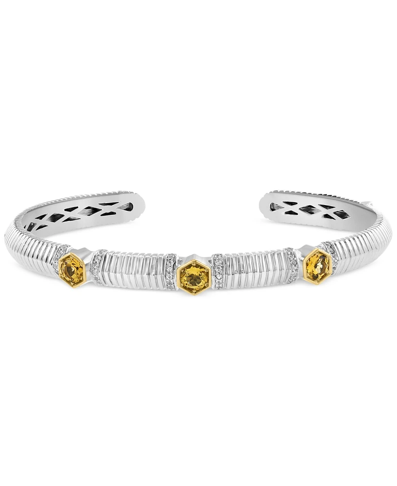 Effy Citrine (5/8 ct. t.w.) & White Sapphire (3/8 ct. t.w.) Cuff Bracelet in Sterling Silver & 18k Gold
