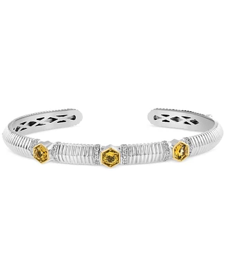 Effy Citrine (5/8 ct. t.w.) & White Sapphire (3/8 ct. t.w.) Cuff Bracelet in Sterling Silver & 18k Gold