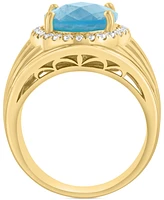 Effy Blue Topaz (7 ct. t.w.) & Zircon (1/2 ct. t.w.) Statement Ring in 14k Gold over Silver