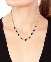 Effy Sapphire (6-3/4 ct. t.w.) & Diamond (2-1/10 ct. t.w.) Graduated Halo 18" Collar Necklace in 14k Gold