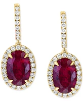 Effy Lab Grown Ruby (8-3/8 ct. t.w.) & Lab Grown Diamond (1-1/5 ct. t.w.) Halo Drop Earrings in 14k Gold