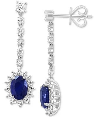 Effy Sapphire (1-7/8 ct. t.w.) & Diamond (3/4 ct. t.w.) Halo Drop Earrings in 14k White Gold